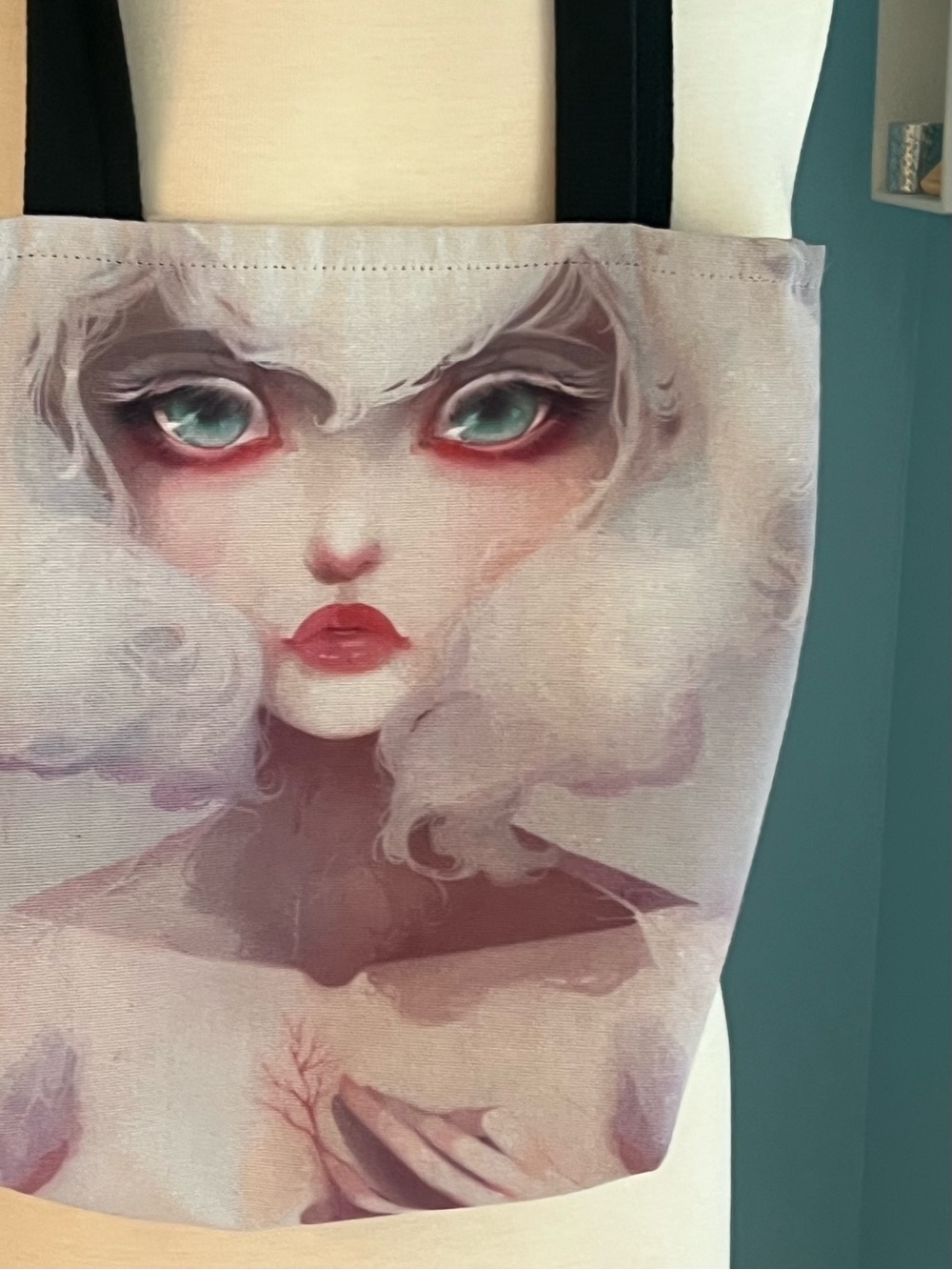 Art-Print Pretty girl Tote Bag with Illustrated Portrait